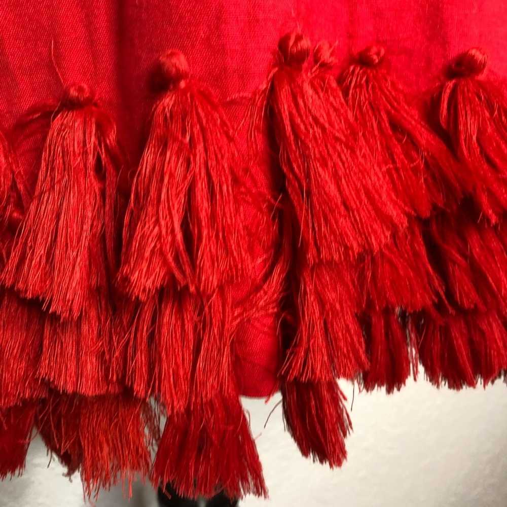 Tularosa red linen blend fringe tassel trim dress… - image 7