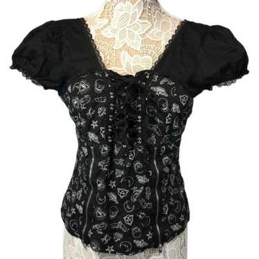 Hot Topic Gothic Corset Lace front, Zipper skull s