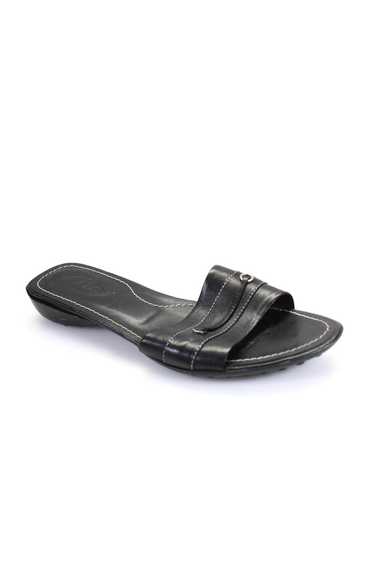 Tod's Women's Leather Open Toe Flats Slides Black 