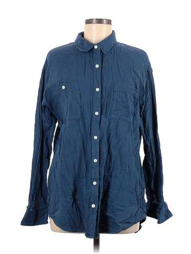 Caslon Women Blue Long Sleeve Button-Down Shirt M