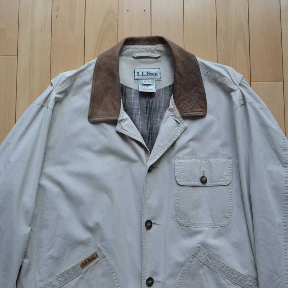 LL Bean Chore Coat Tan Leather Collar Size L - image 2