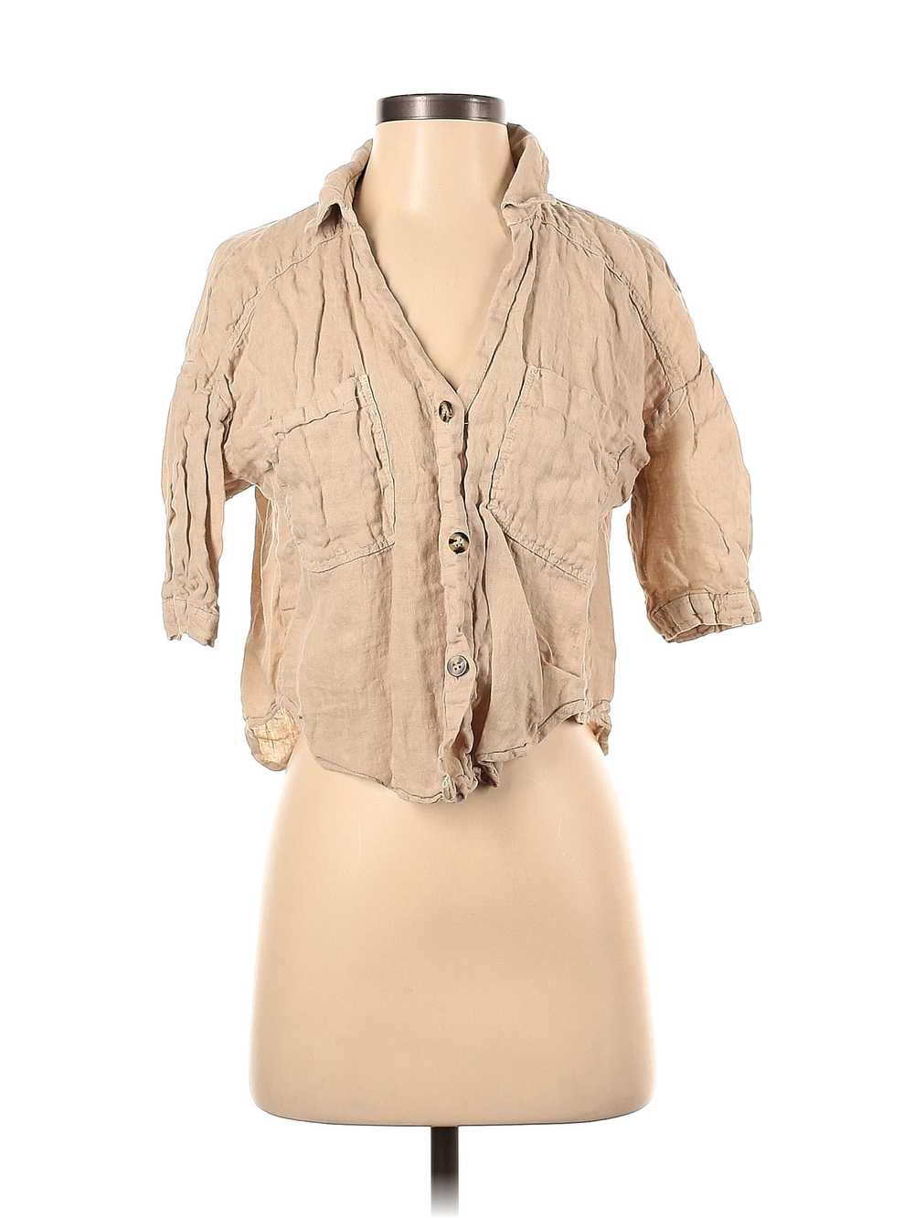 Zara Women Brown Short Sleeve Button-Down Shirt S - image 1