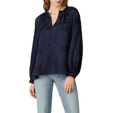 Tanya Taylor Silky Floral Amy Top Navy Blue Womens