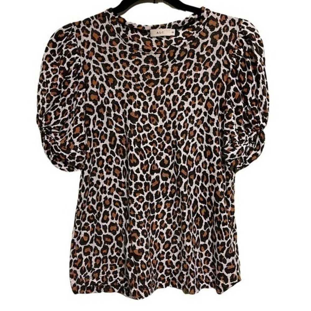 A.L.C Kati Leopard Animal Print Twist Short Sleev… - image 2