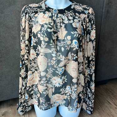 Sezane Black Sheer Floral Sybille Blouse - size 38 - image 1