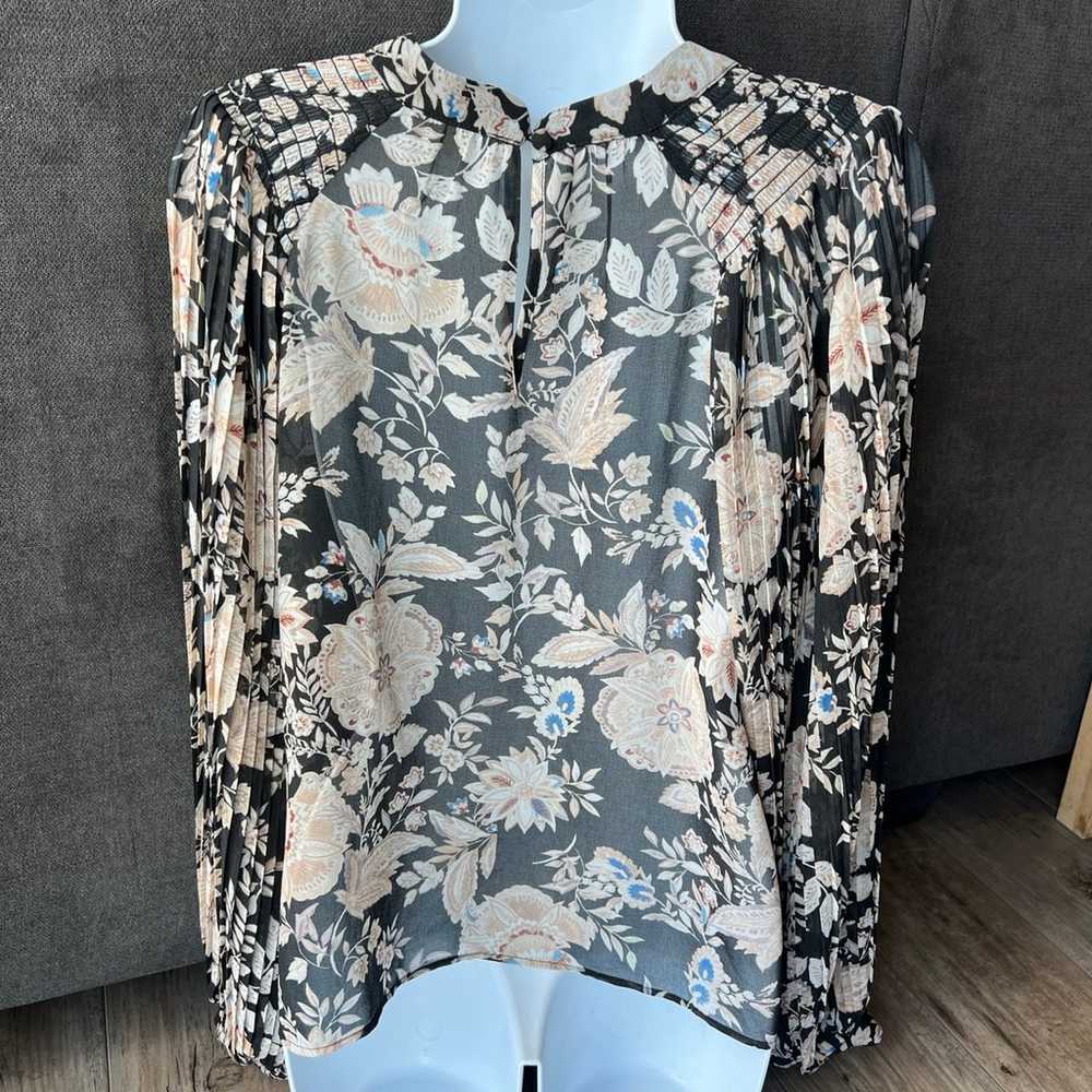 Sezane Black Sheer Floral Sybille Blouse - size 38 - image 2