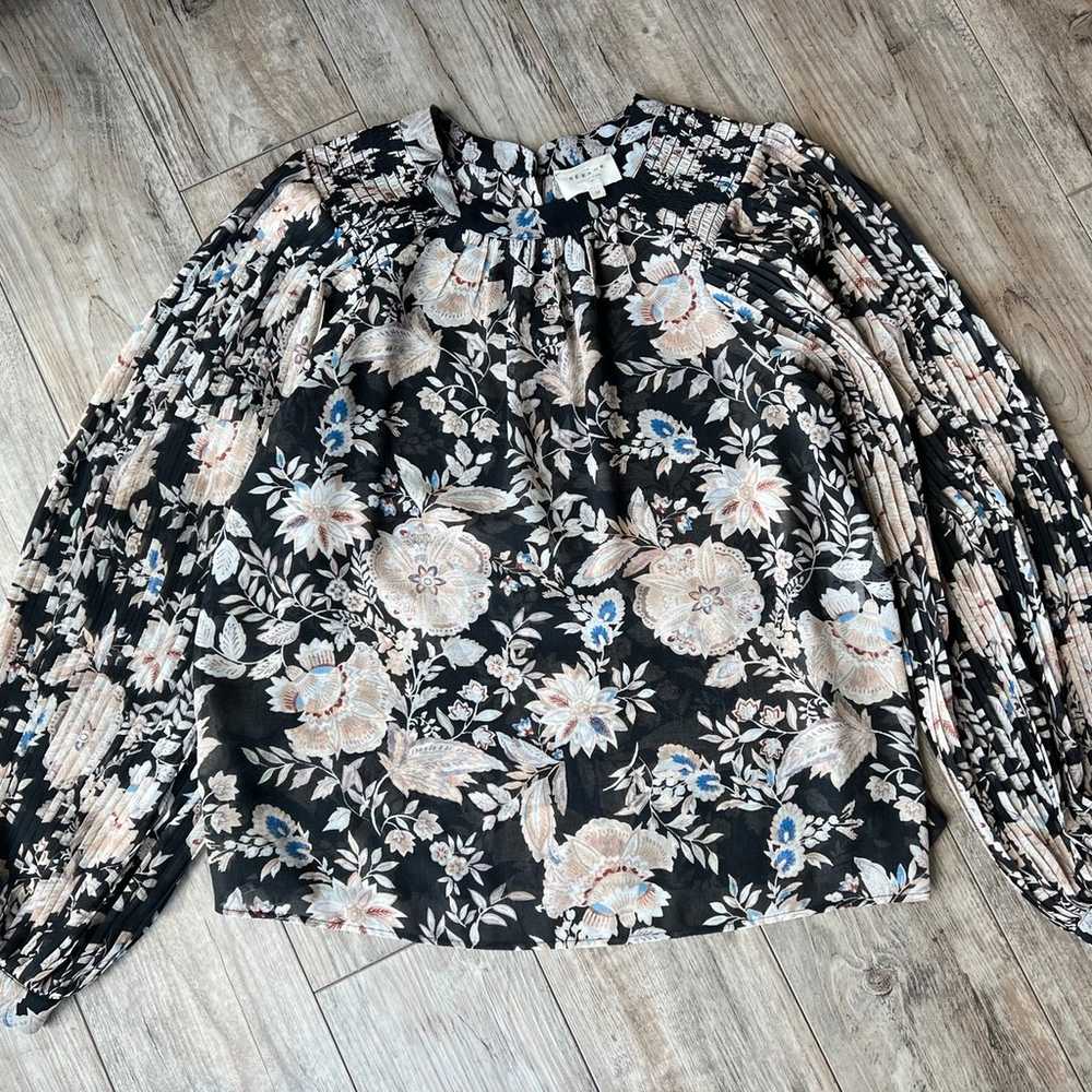 Sezane Black Sheer Floral Sybille Blouse - size 38 - image 3