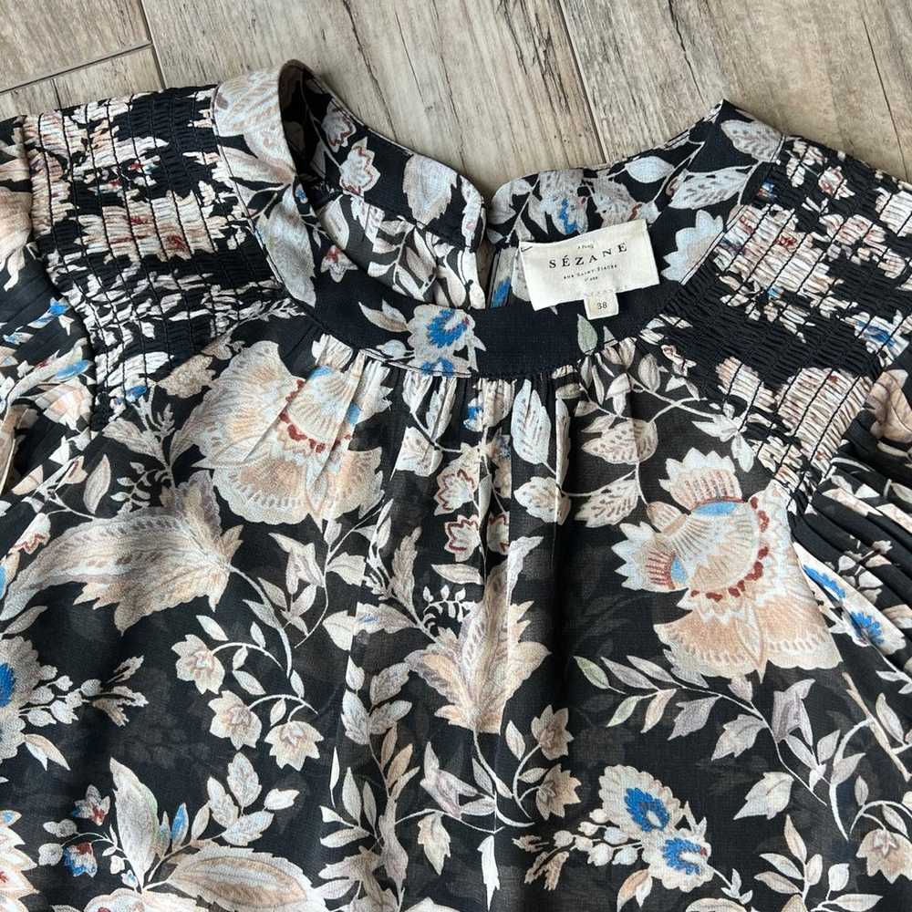 Sezane Black Sheer Floral Sybille Blouse - size 38 - image 4