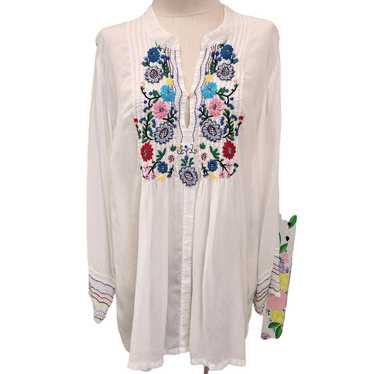 Johnny Was rainbow floral embroidered long line tu