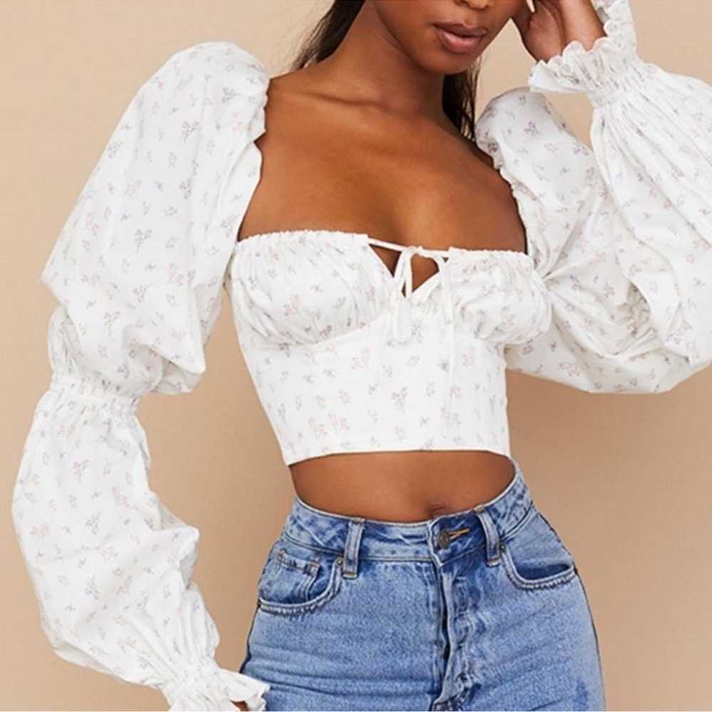 House of CB White Floral Cropped Corset Top sz L - image 1