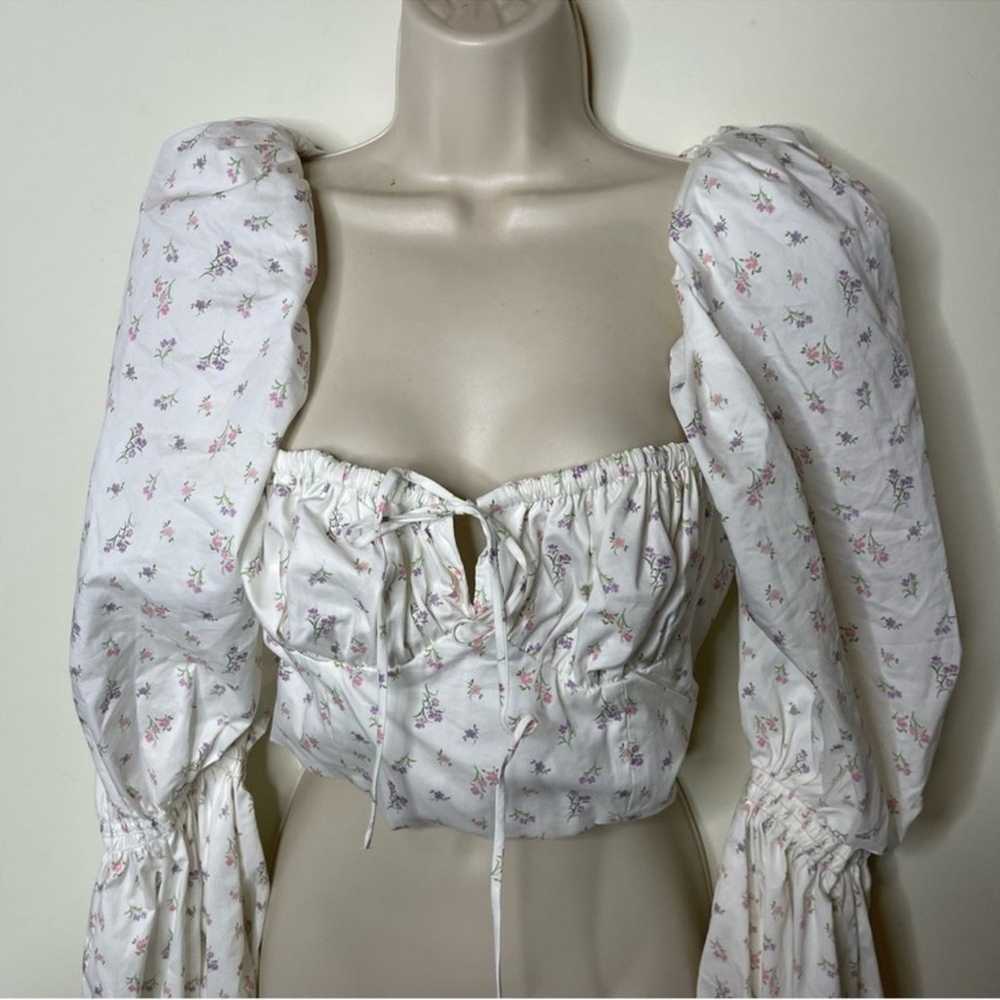 House of CB White Floral Cropped Corset Top sz L - image 4