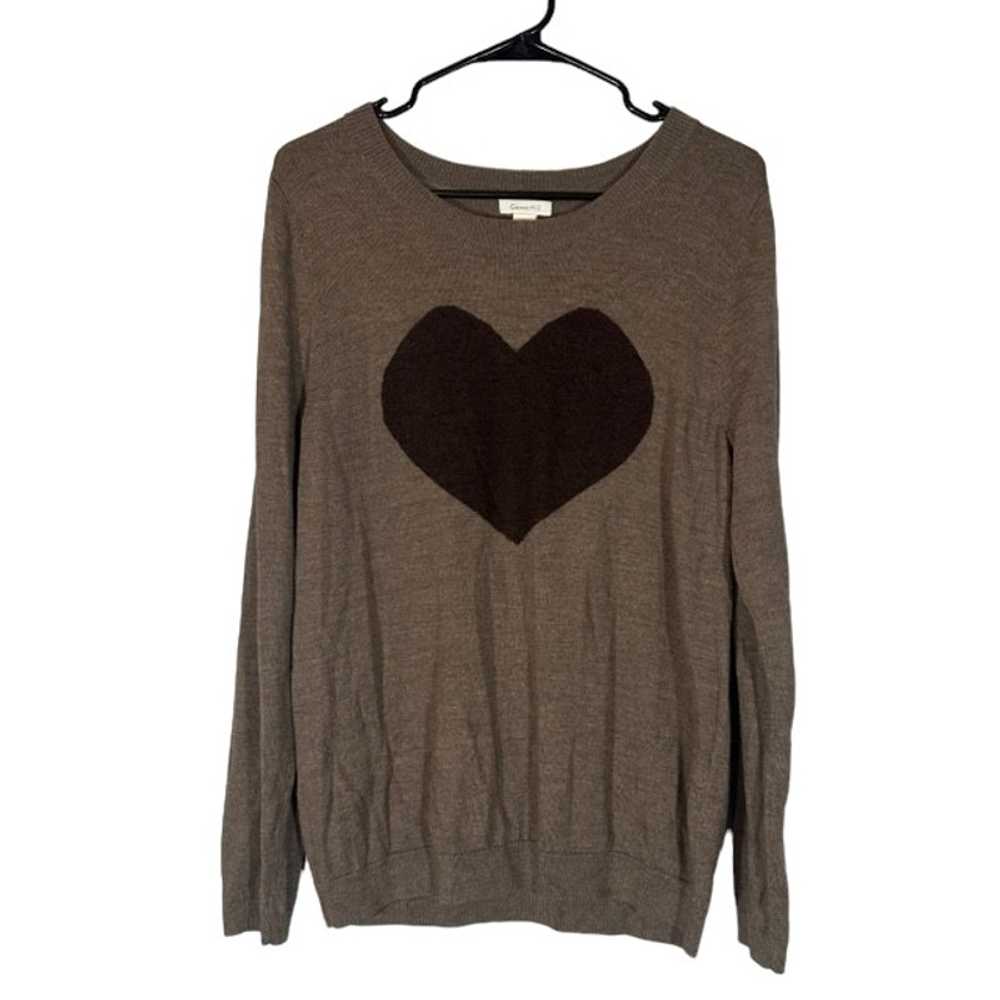 Garnet Hill Brown Wool Long Sleeve Heart Pullover… - image 1