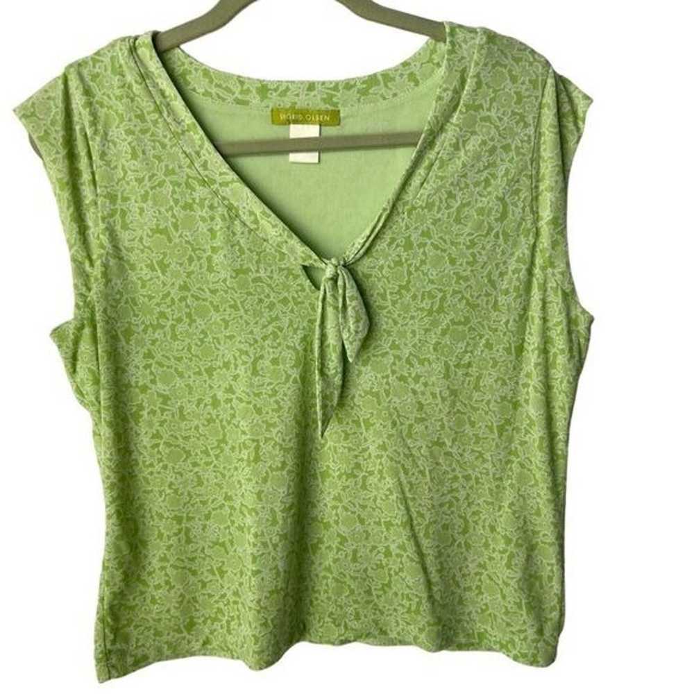 Floral Mesh Sleeveless Lined Top Green Tie Front … - image 1