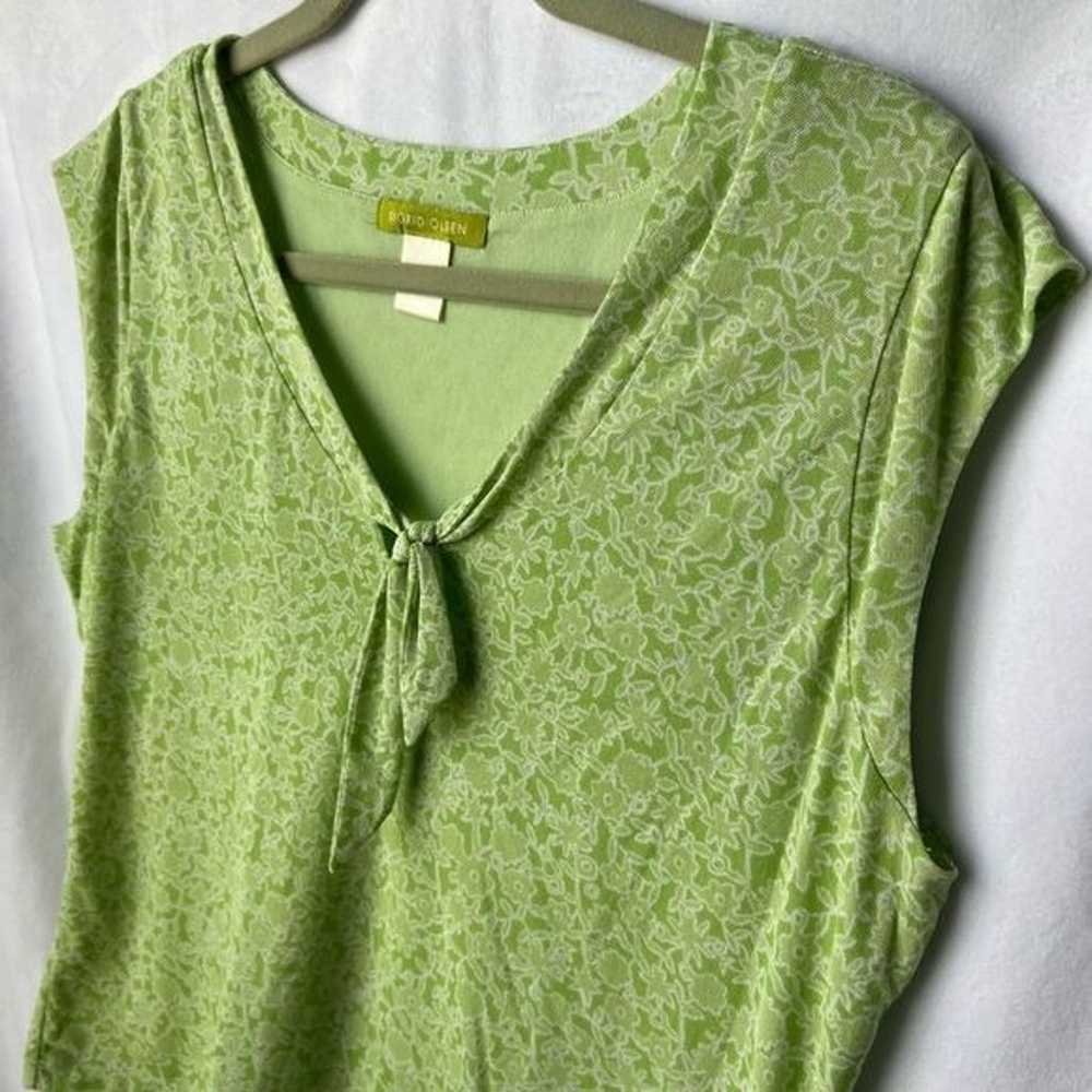 Floral Mesh Sleeveless Lined Top Green Tie Front … - image 2