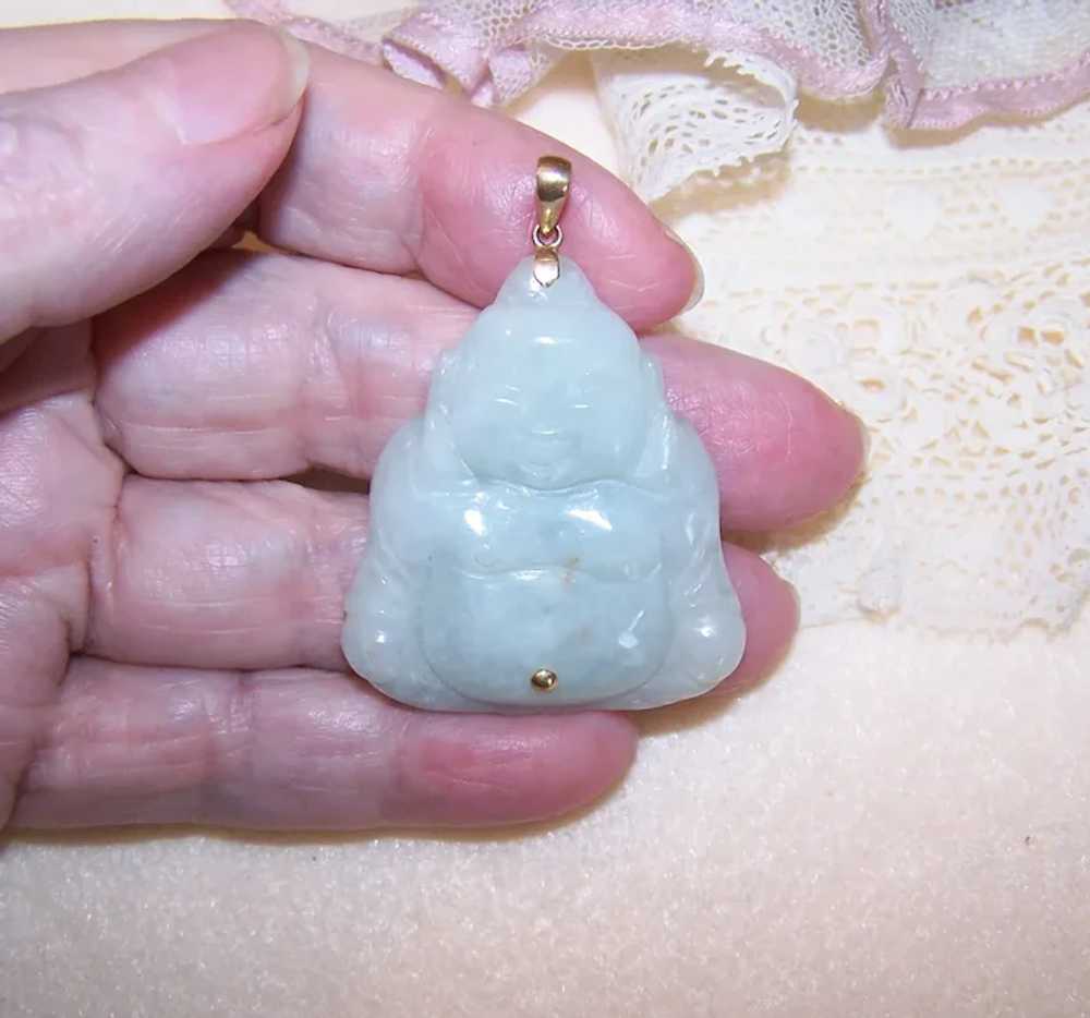 British Hong Kong Pale Green Jade Seated Buddha F… - image 2