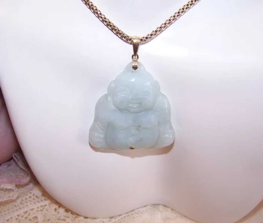 British Hong Kong Pale Green Jade Seated Buddha F… - image 3