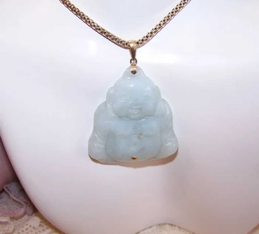 British Hong Kong Pale Green Jade Seated Buddha F… - image 5