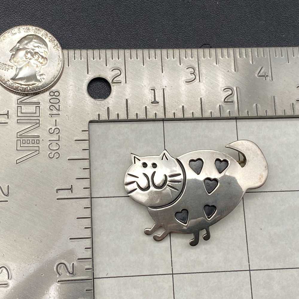 Vintage Cat Heart Sterling Silver Pin Brooch - image 2