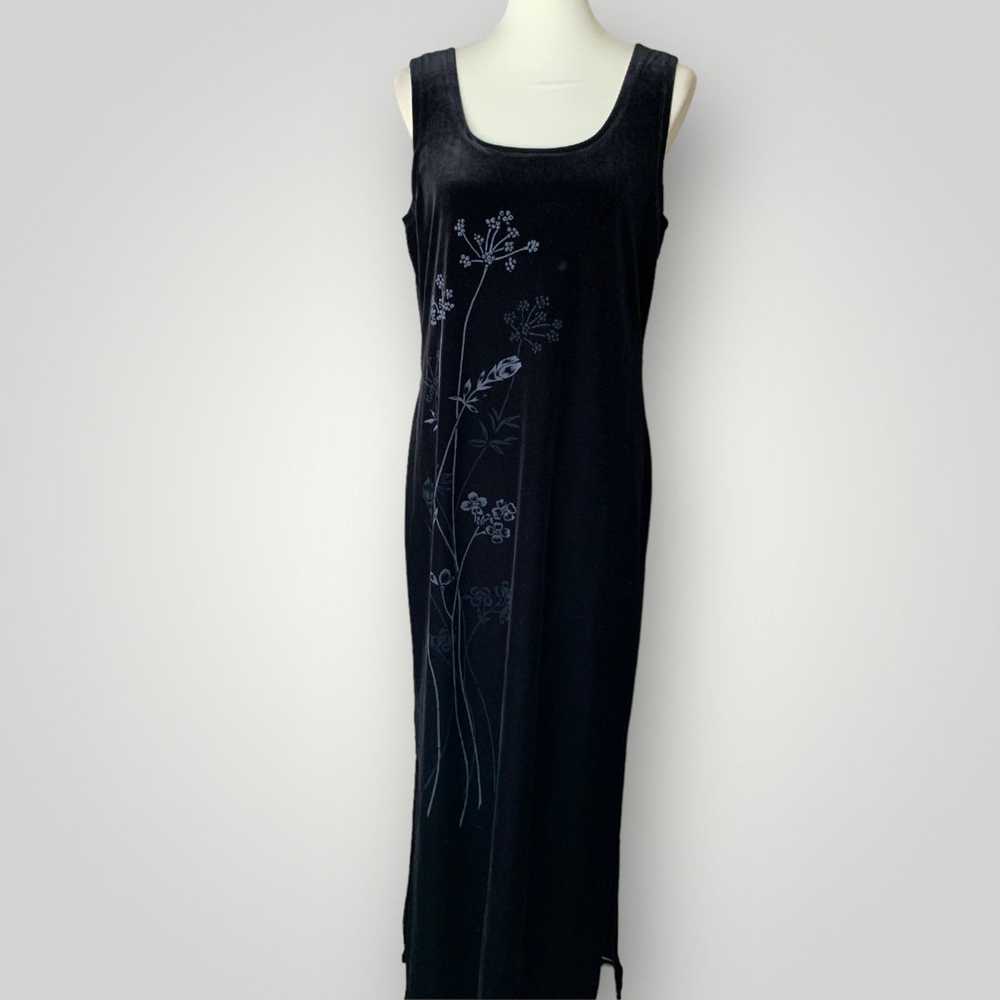 Vintage Black Velvet Floor-length Evening Dress - image 1