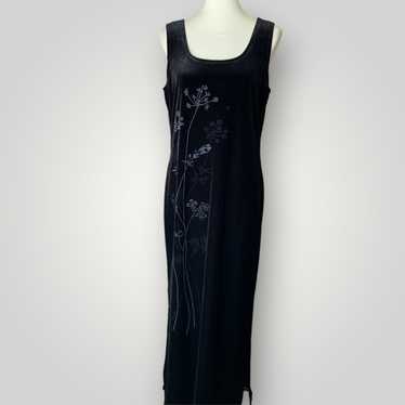 Vintage Black Velvet Floor-length Evening Dress - image 1