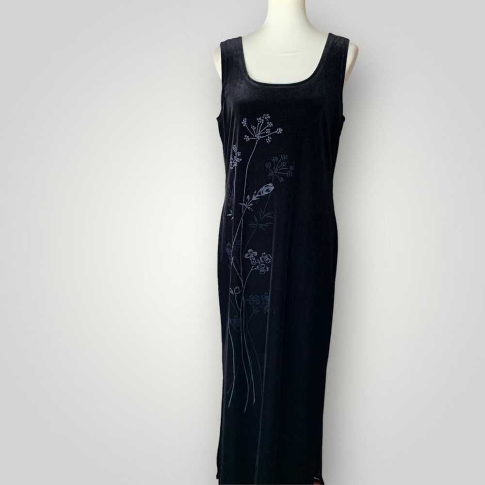 Vintage Black Velvet Floor-length Evening Dress - image 3