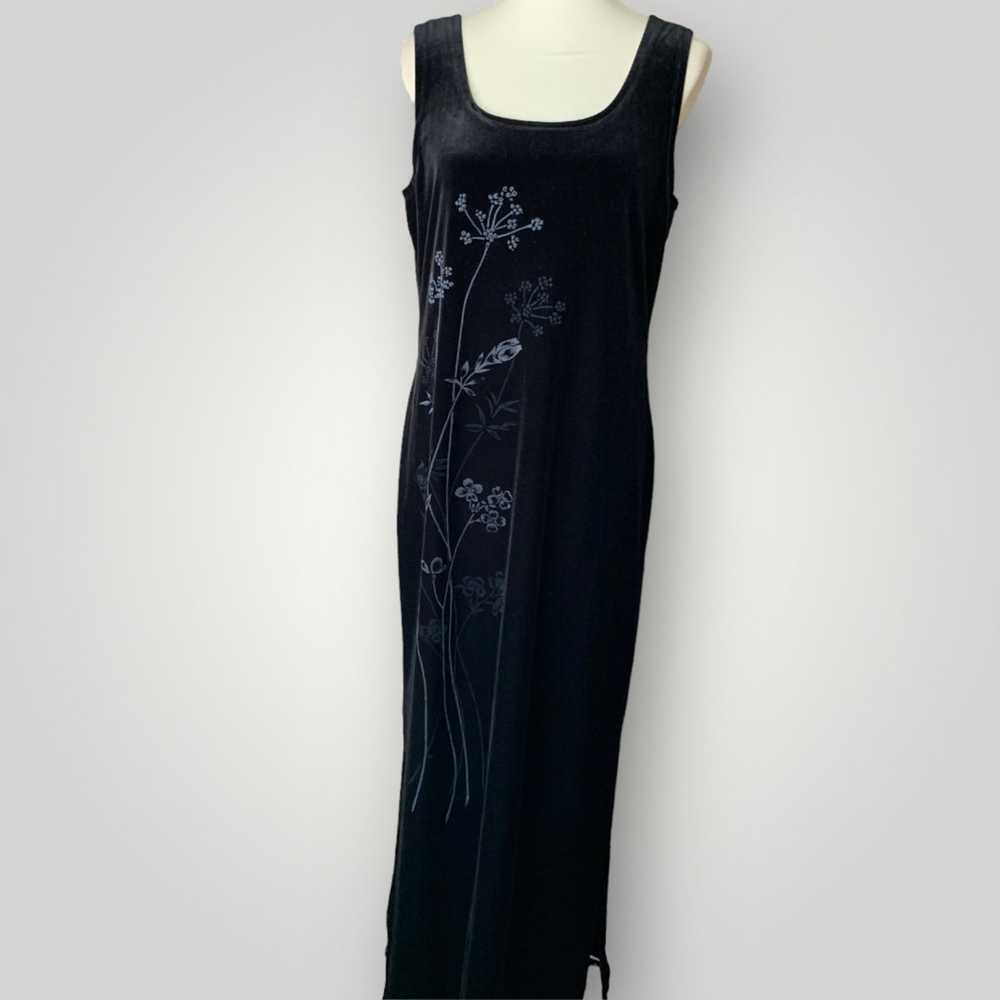 Vintage Black Velvet Floor-length Evening Dress - image 4
