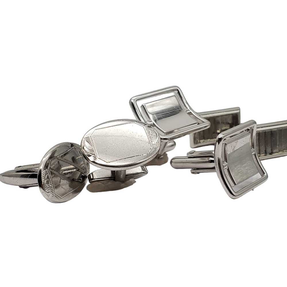 Silver Tone Cufflinks Tie Tack Bar Lot 1 Pair Ste… - image 10