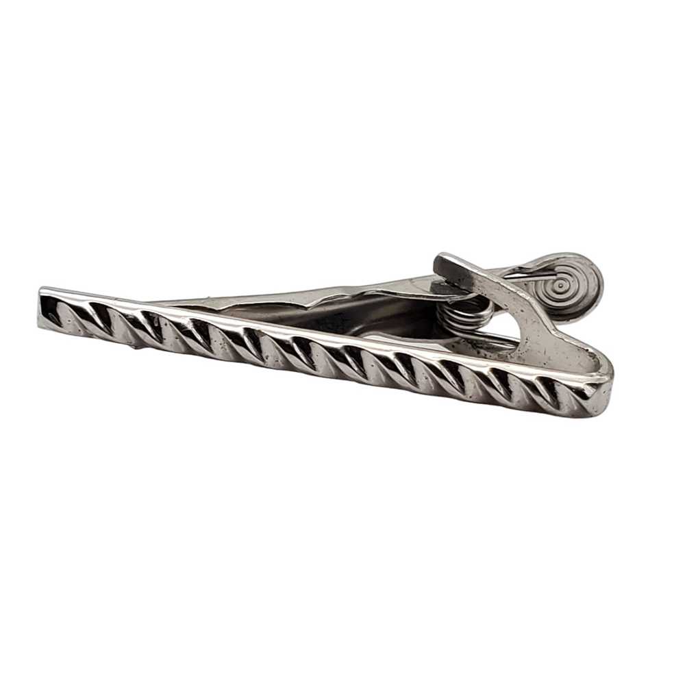 Silver Tone Cufflinks Tie Tack Bar Lot 1 Pair Ste… - image 2
