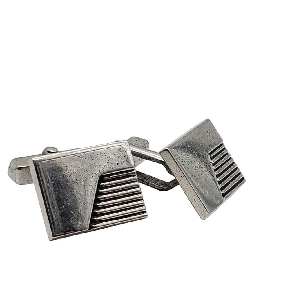 Silver Tone Cufflinks Tie Tack Bar Lot 1 Pair Ste… - image 5