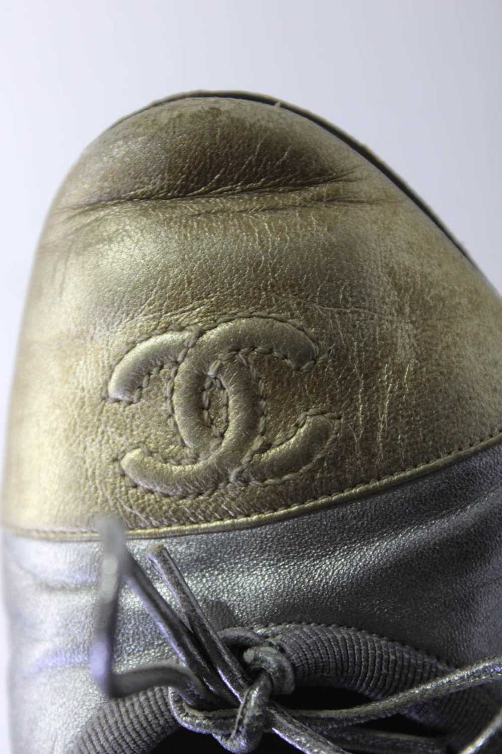 Chanel Womens Slip On CC Cap Toe Metallic Ballet … - image 12