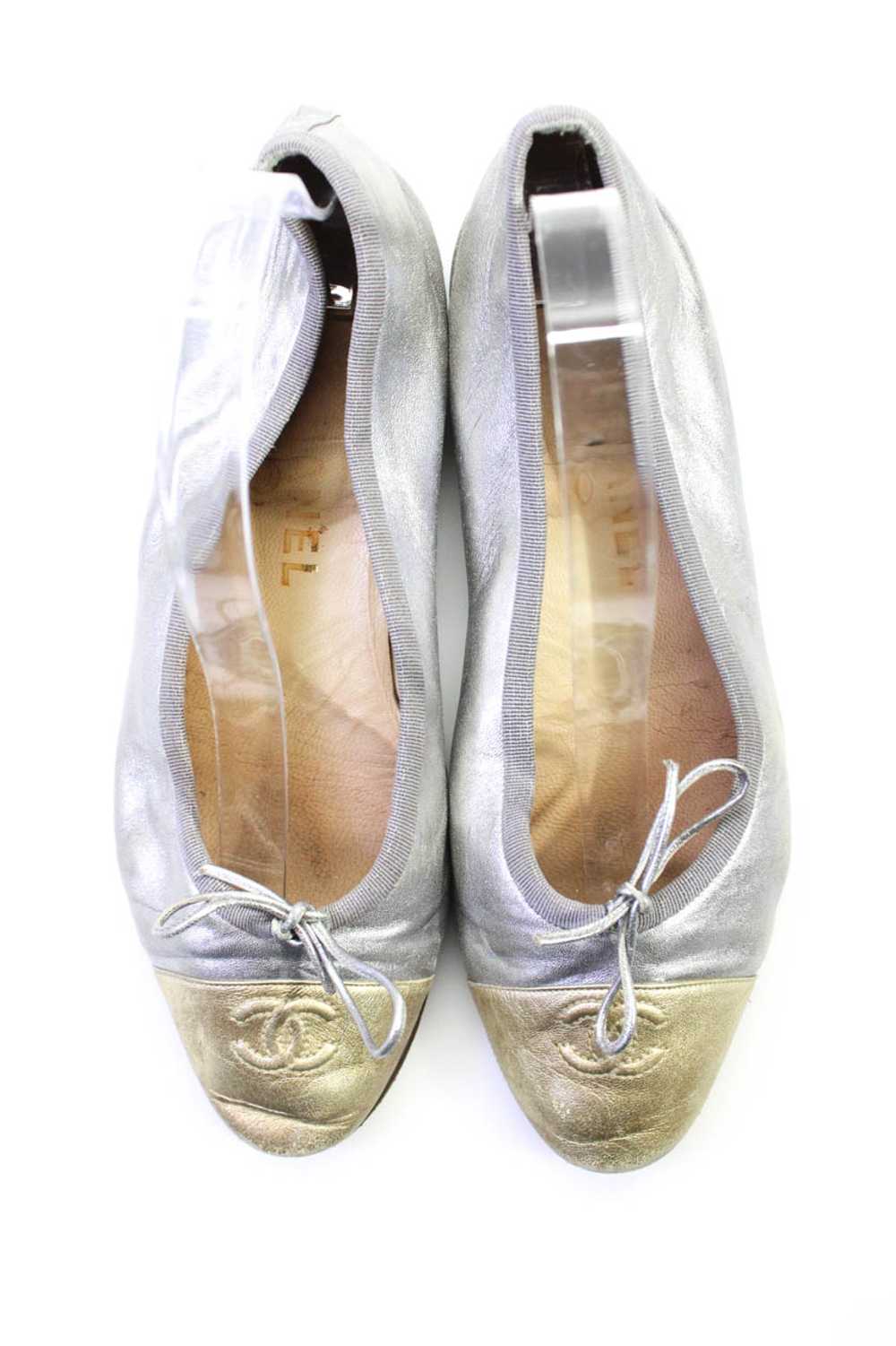 Chanel Womens Slip On CC Cap Toe Metallic Ballet … - image 2
