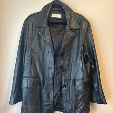 Vintage 90s Jones New York Black Leather Blazer J… - image 1