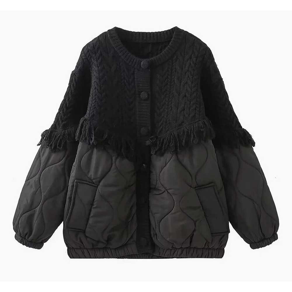 Commense Women's Patchwork Cable Knit Quilted Coa… - image 1