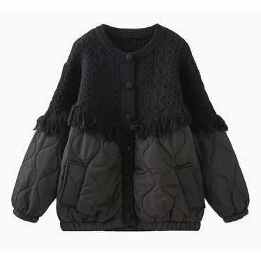Commense Women's Patchwork Cable Knit Quilted Coa… - image 1