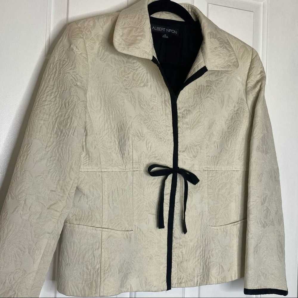 Albert Nipon Vintage Jacket Blazer Ivory Black Tr… - image 2