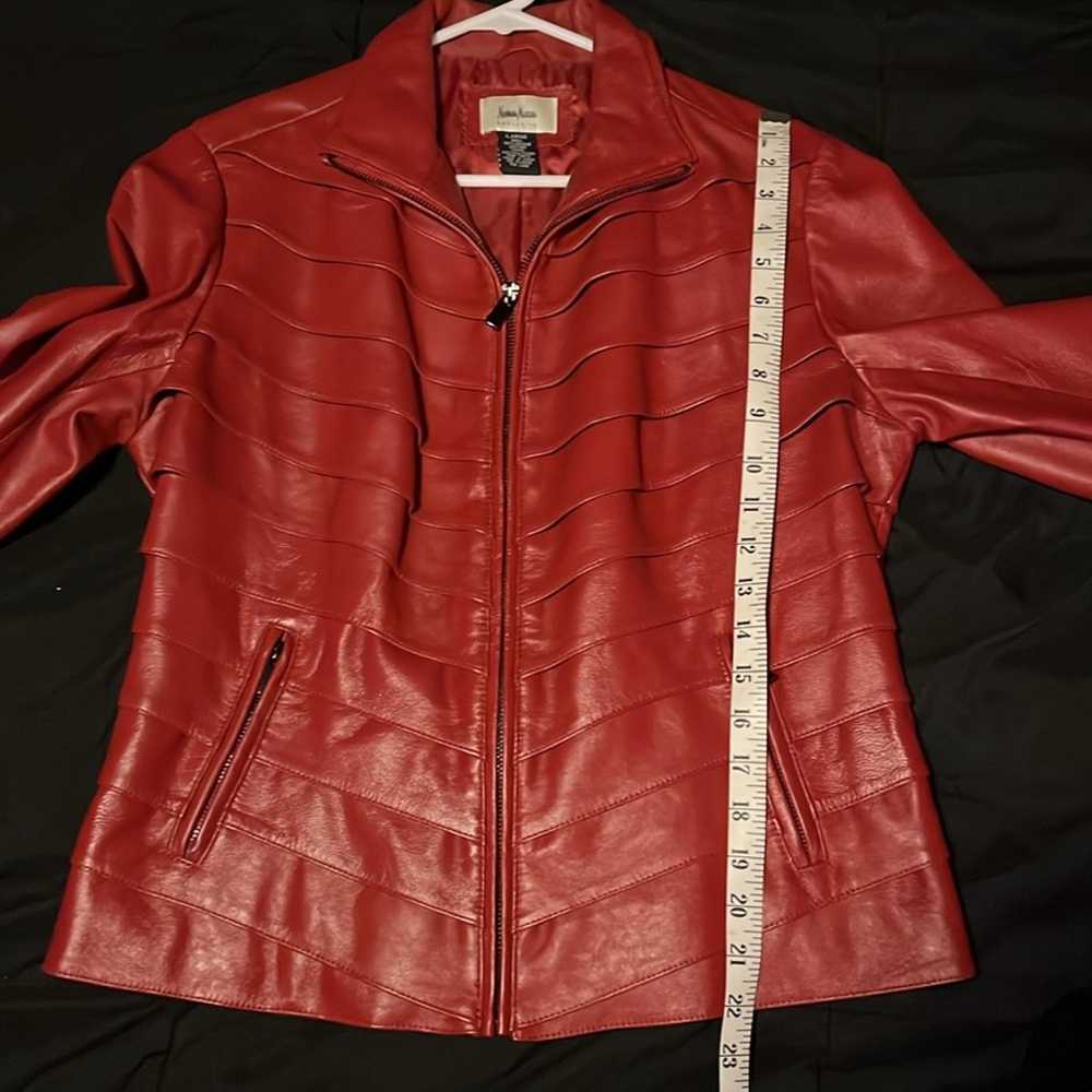 Neiman Marcus red leather jacket women - image 4