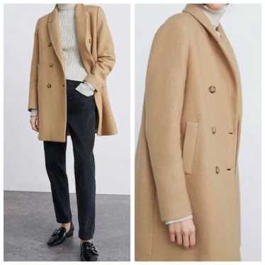Zara Camel Colored Double Breasted Buttoned Coat