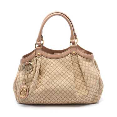 Gucci Sukey Diamante Handbag Canvas Leather Beige… - image 1
