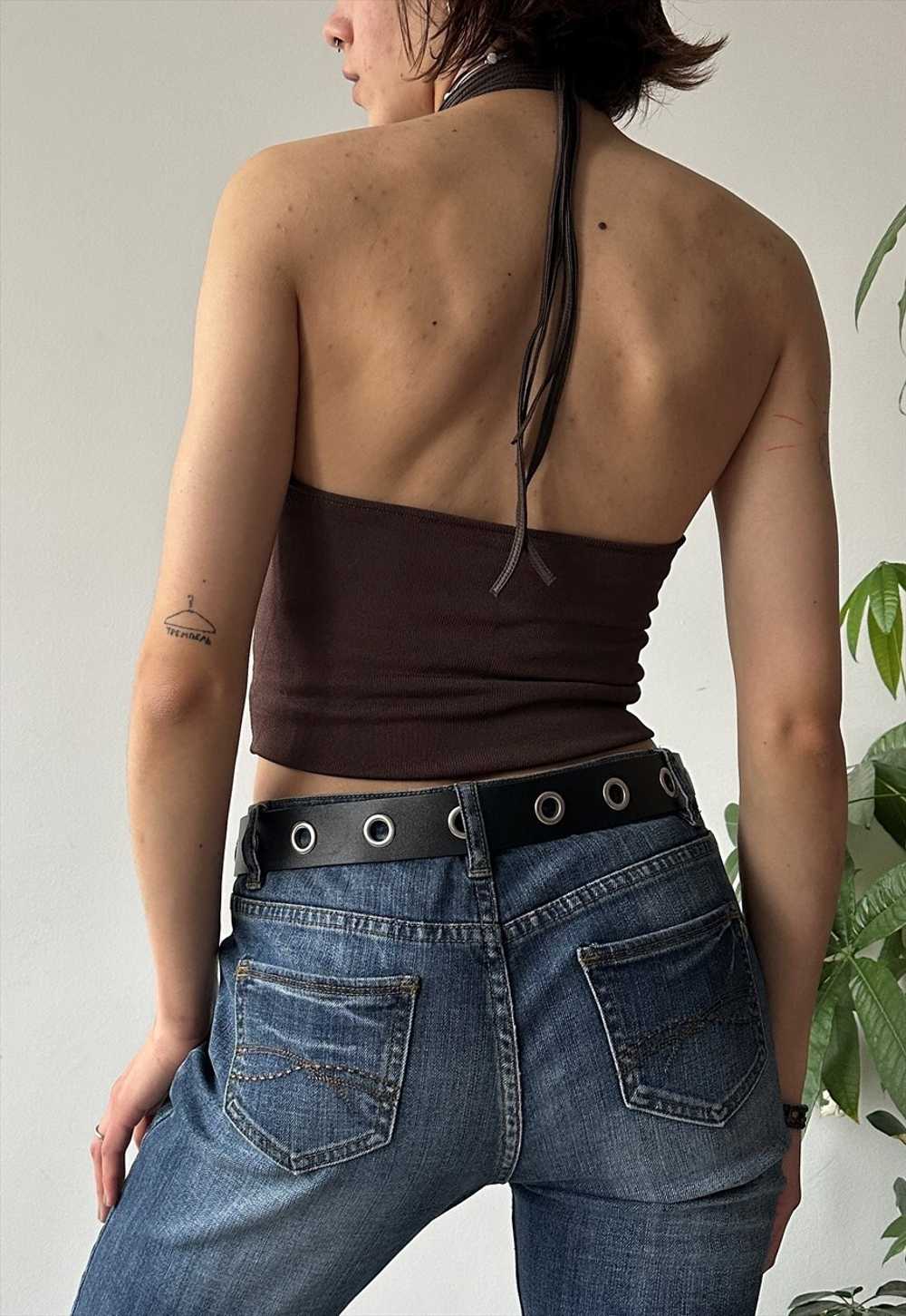 Vintage Y2K 00's Summer Cute Brown Fitted Halter … - image 5