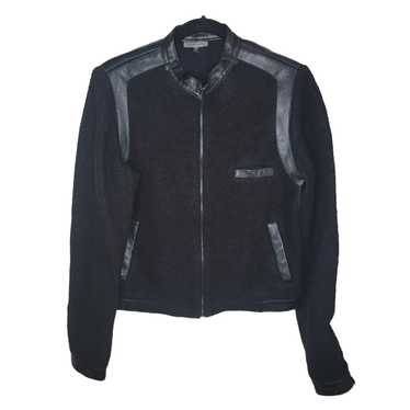 Kymerah Designer Leather & Wool Black Bomber Jacke