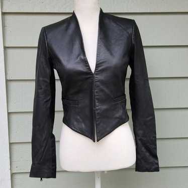 Alice + Olivia Crop Leather Linen Jacket - image 1