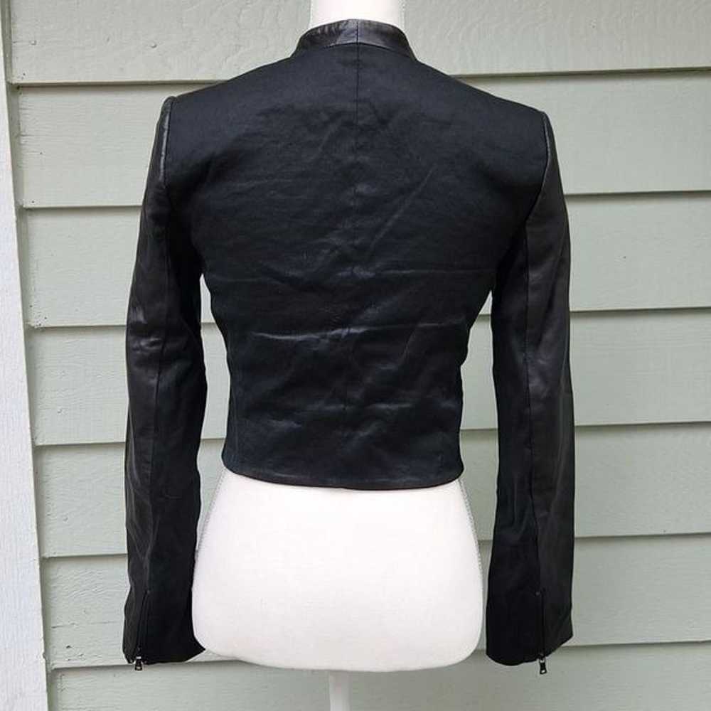Alice + Olivia Crop Leather Linen Jacket - image 2