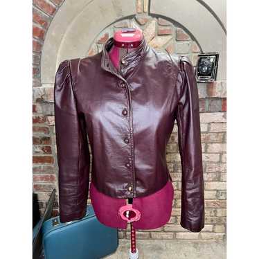 leather Jacket OXBLOOD red burgundy wine cropped … - image 1
