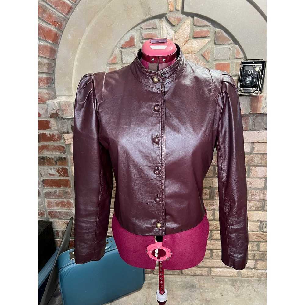 leather Jacket OXBLOOD red burgundy wine cropped … - image 3