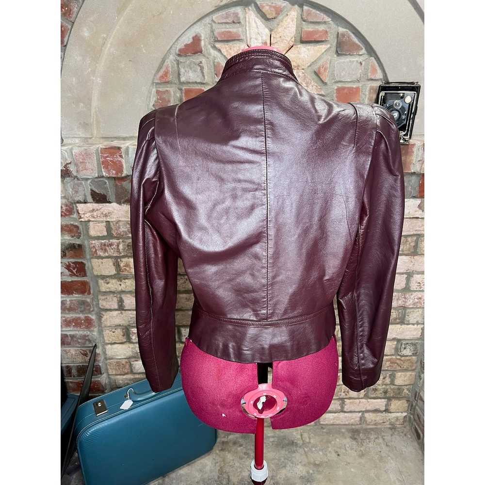 leather Jacket OXBLOOD red burgundy wine cropped … - image 5