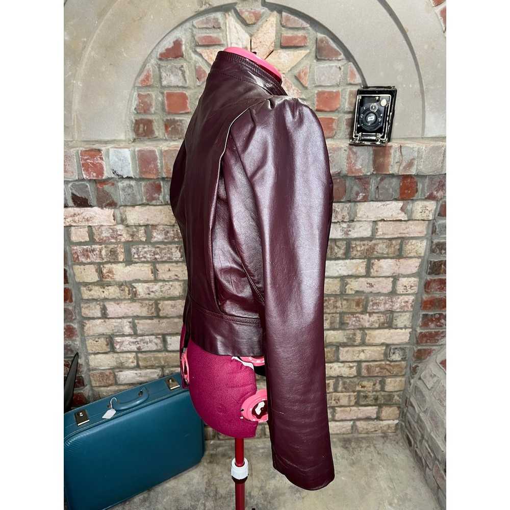 leather Jacket OXBLOOD red burgundy wine cropped … - image 8