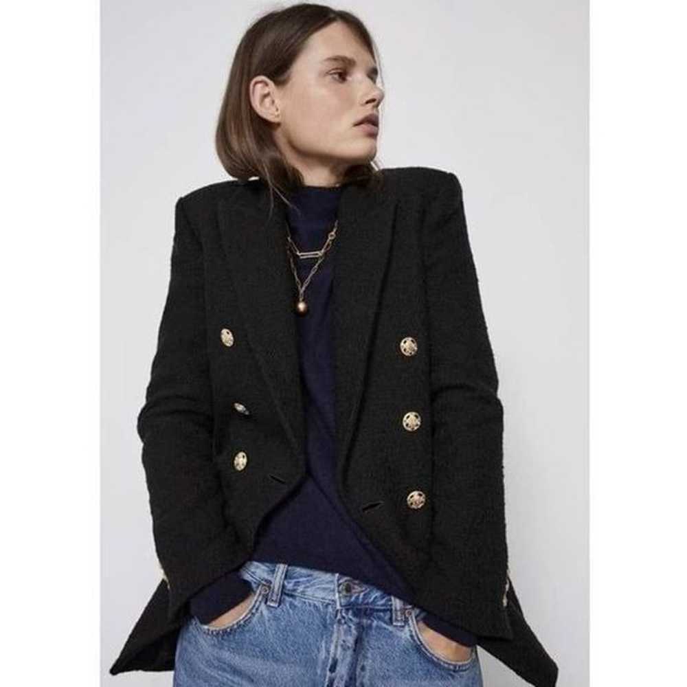 Zara Double breasted textured weave jacket Sz M b… - image 4