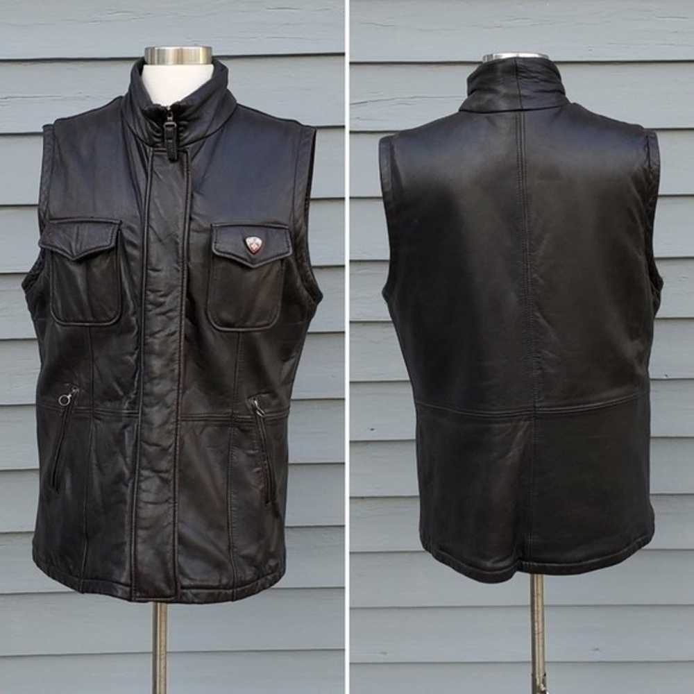 Vintage 90s y2k Black Lambskin Leather Cotton Ins… - image 1