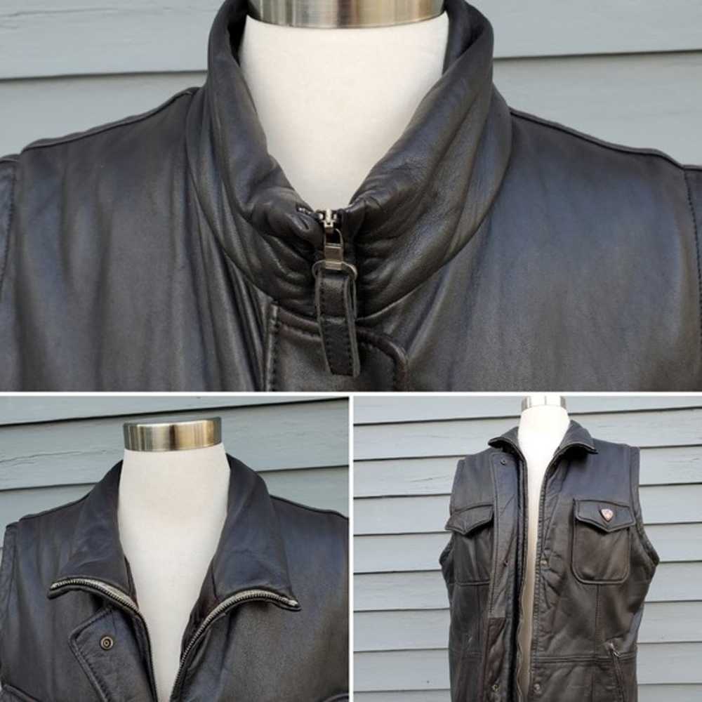 Vintage 90s y2k Black Lambskin Leather Cotton Ins… - image 2