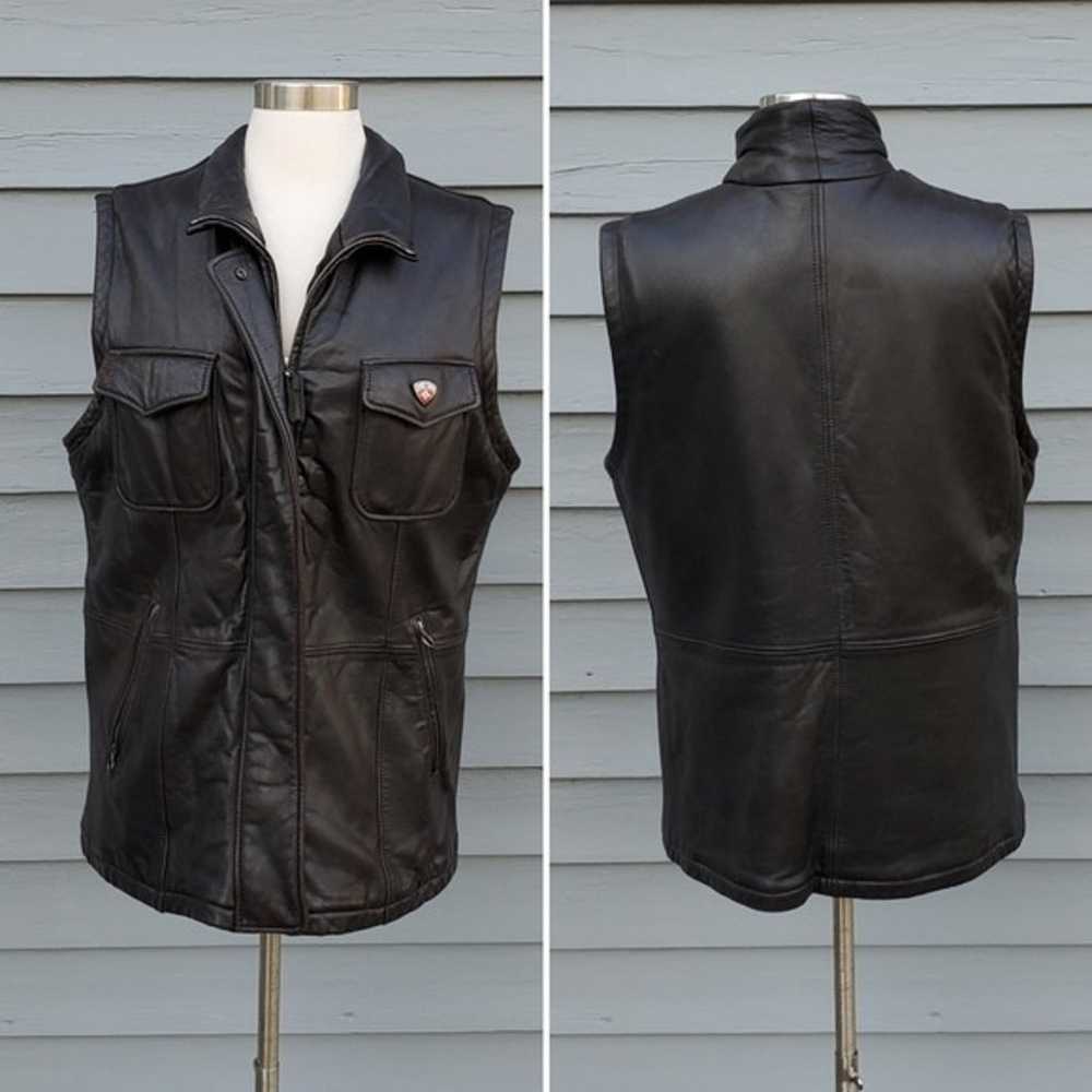 Vintage 90s y2k Black Lambskin Leather Cotton Ins… - image 5